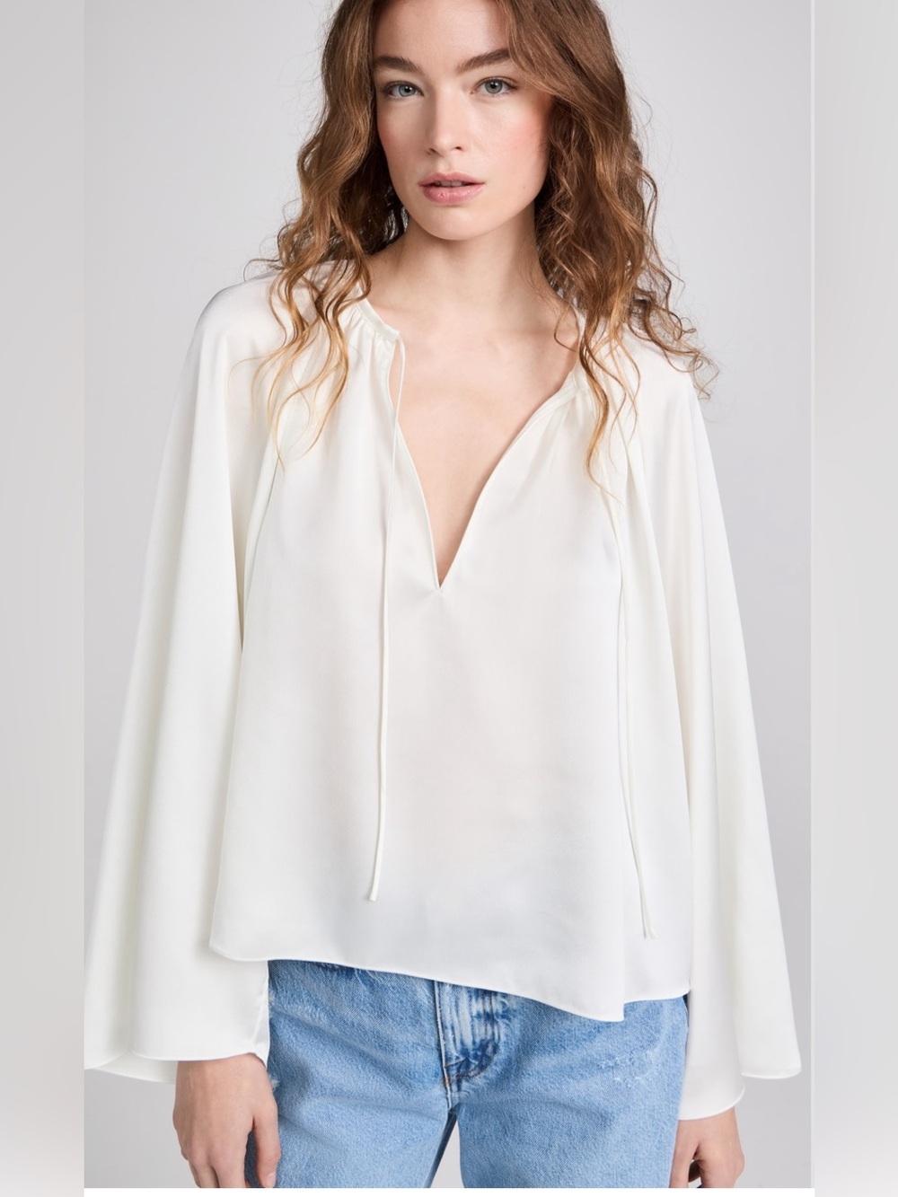 Frame Gathered V Neck Satin Blouse size small